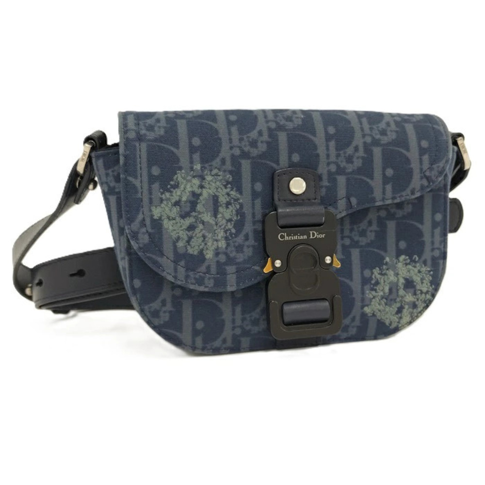 Christian Dior Trotter Denim Shoulder Bag Canvas Navy Blue